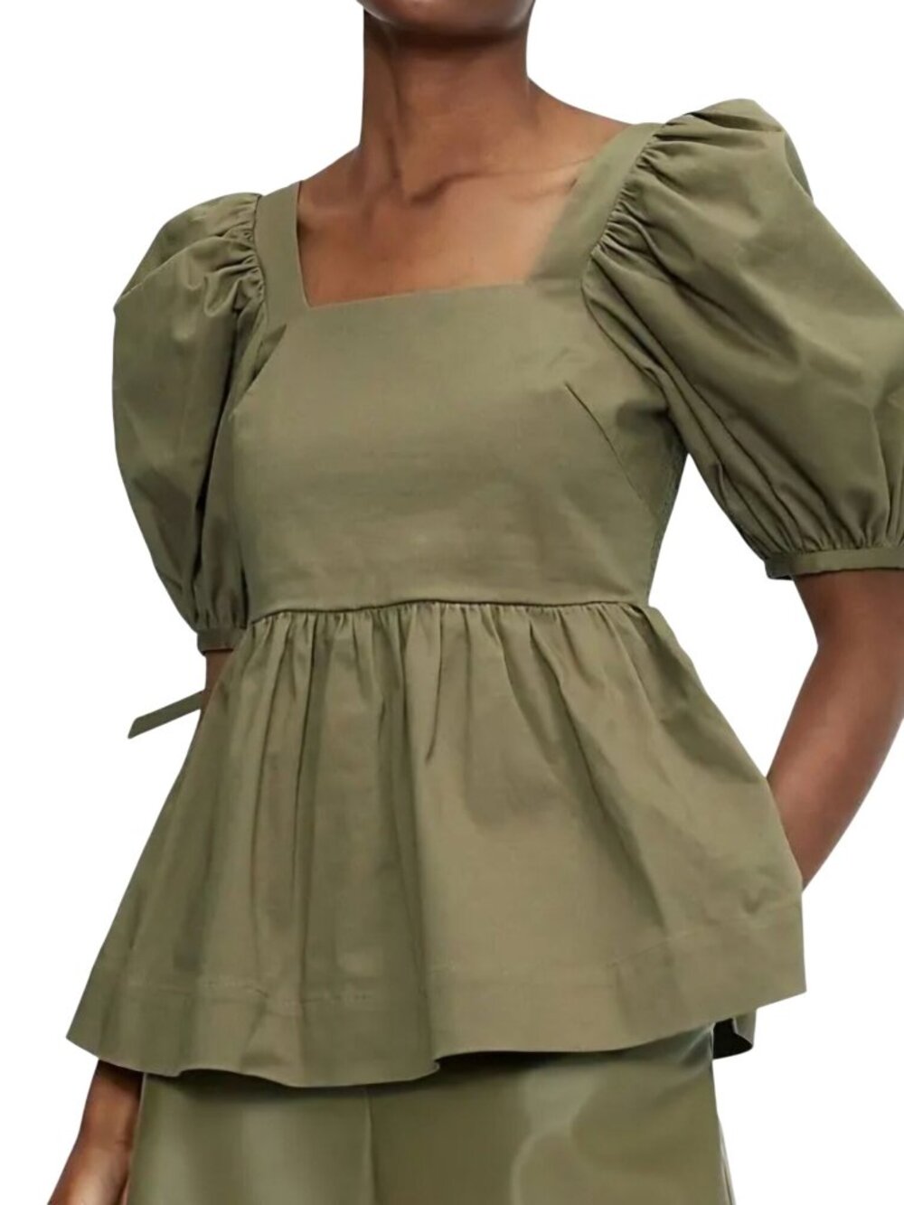 Ted Baker NWT Olive Popsee Puff Sleeve Stretch Cotton Blouse Size 4